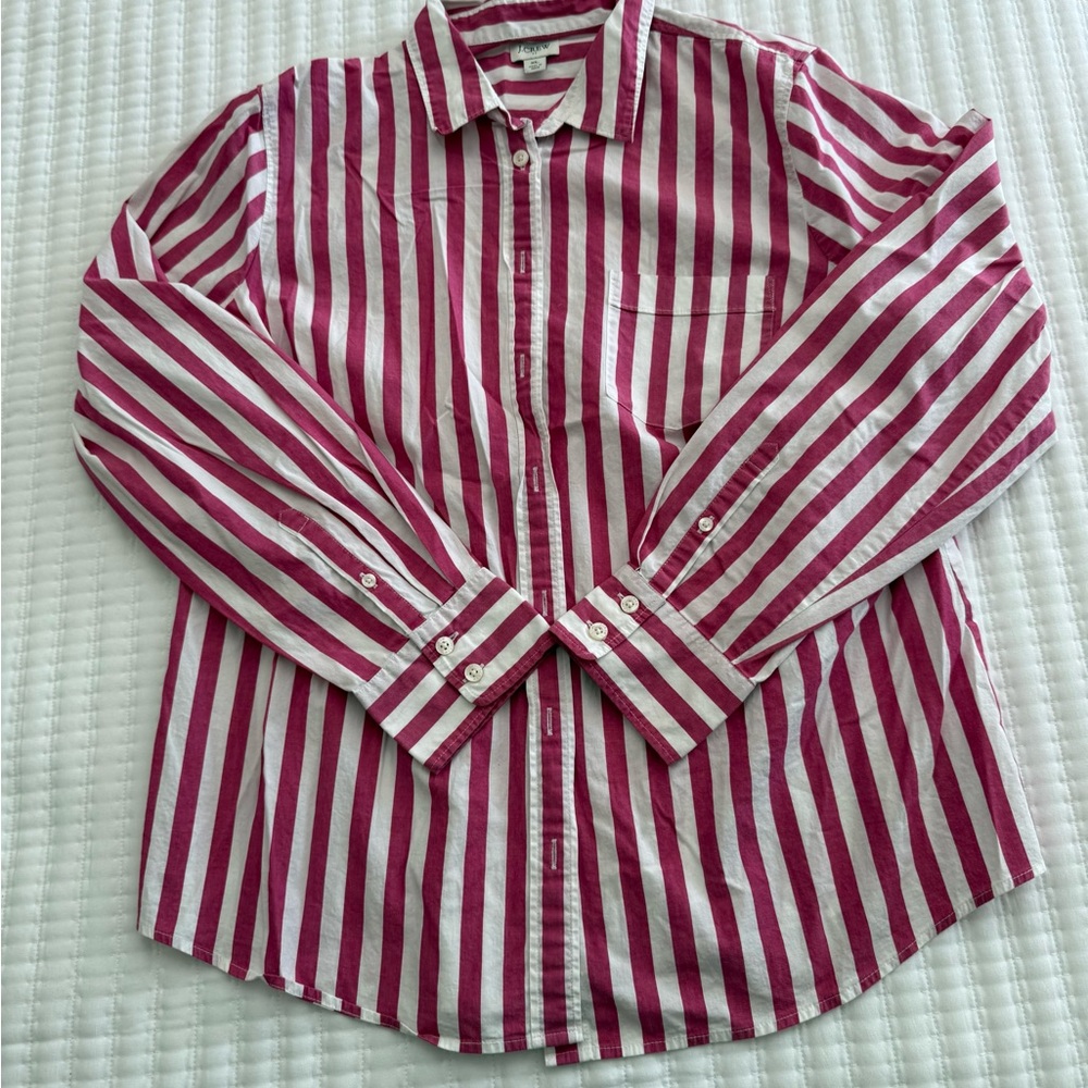 J. Crew Pink and White Striped Shirt